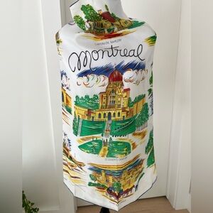 VINTAGE Montreal Souvenir Square Scarf Tourist Screen Printed Hand Rolled Hem